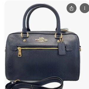 Coach Navy Blue and Gold Satchel with Structured Design